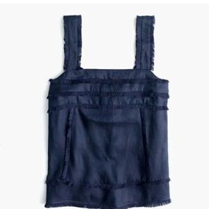 J Crew Navy Linen Fringe Top